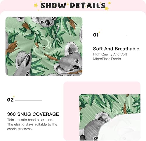 Miniatura 4 de Koala - Bonita sábana bajera ajustable para cuna de bebé para niños y niñas, sábana para colchón de cuna, para colchón estándar de cuna, 39 x 27