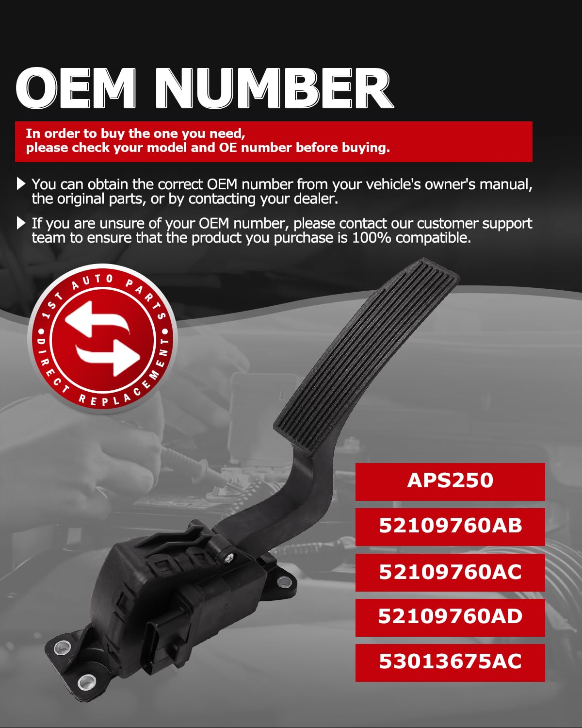 1ST APS250 Accelerator Pedal with Position Sensor Compatible with Jeep Commander Grand Cherokee 2005 2006 5.7L 6.1L, Replaces OE: 52109760AB 52109760AC 52109760AD 53013675AC