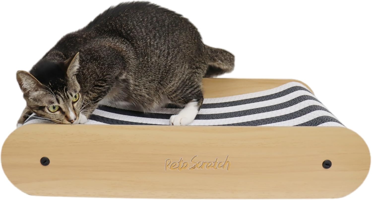 review Reversible Cat Scratching Bed with Wooden Frame - Curved Cat Lounge Sofa, Stylish Black & White Design, Ready to Use