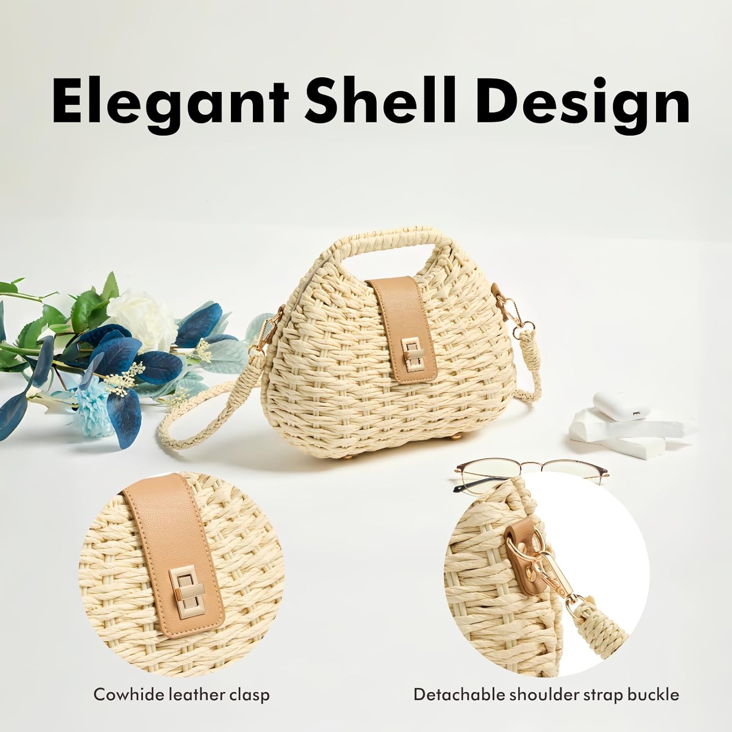 Woven Straw Purse with Crossbody Strap, Clutch Purses for women, Boho Summer Beach Bag Shoulder Vacation Handwoven - Image 3