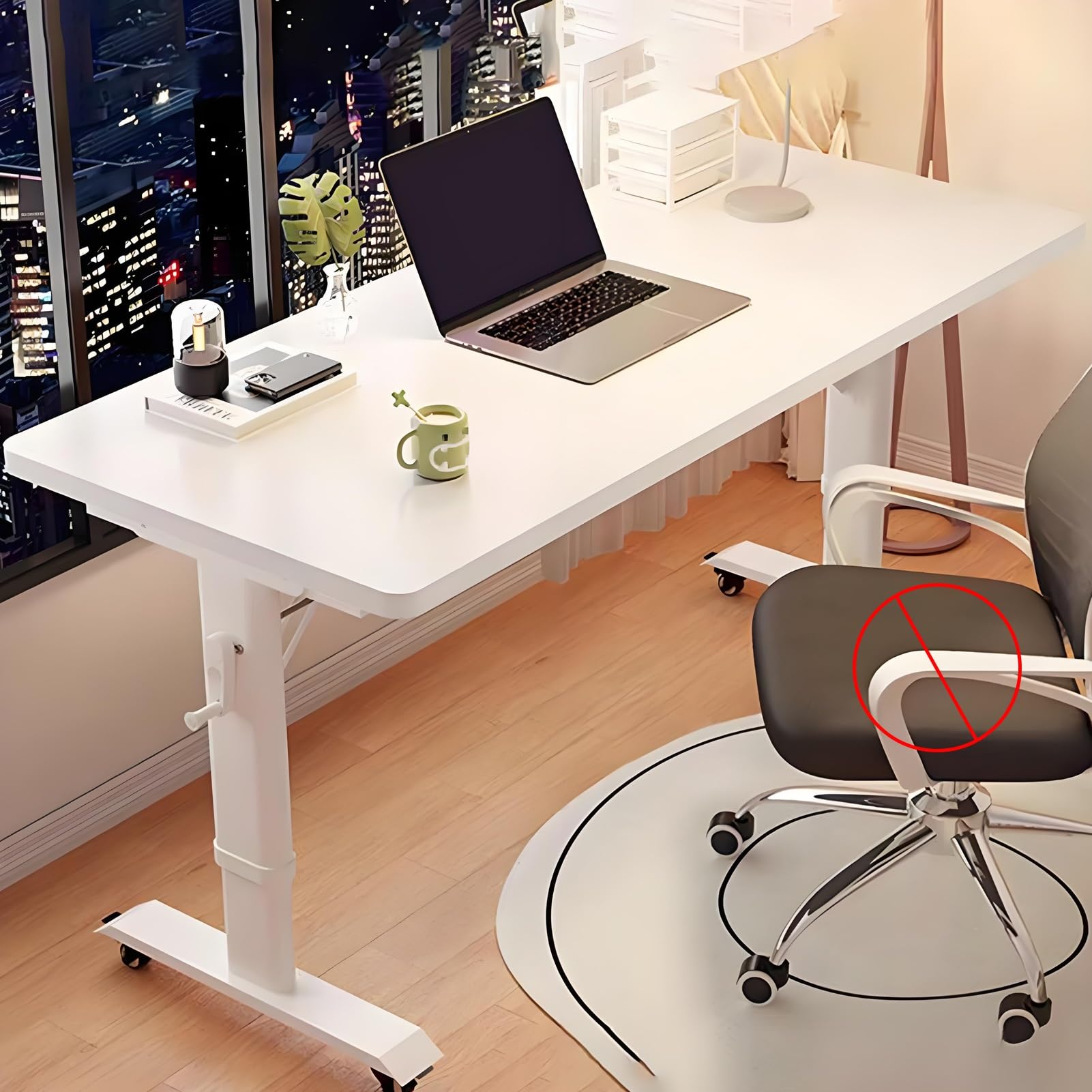 MYUYEE Mobile Standing Desk, Manual Adjustable Height Sit Stand Up Desk, Office Desk With Thick Metal Legs, Computer Desk With Lockable Casters,Black,80X40Cm/31.5X15.7In (White-80X50Cm)