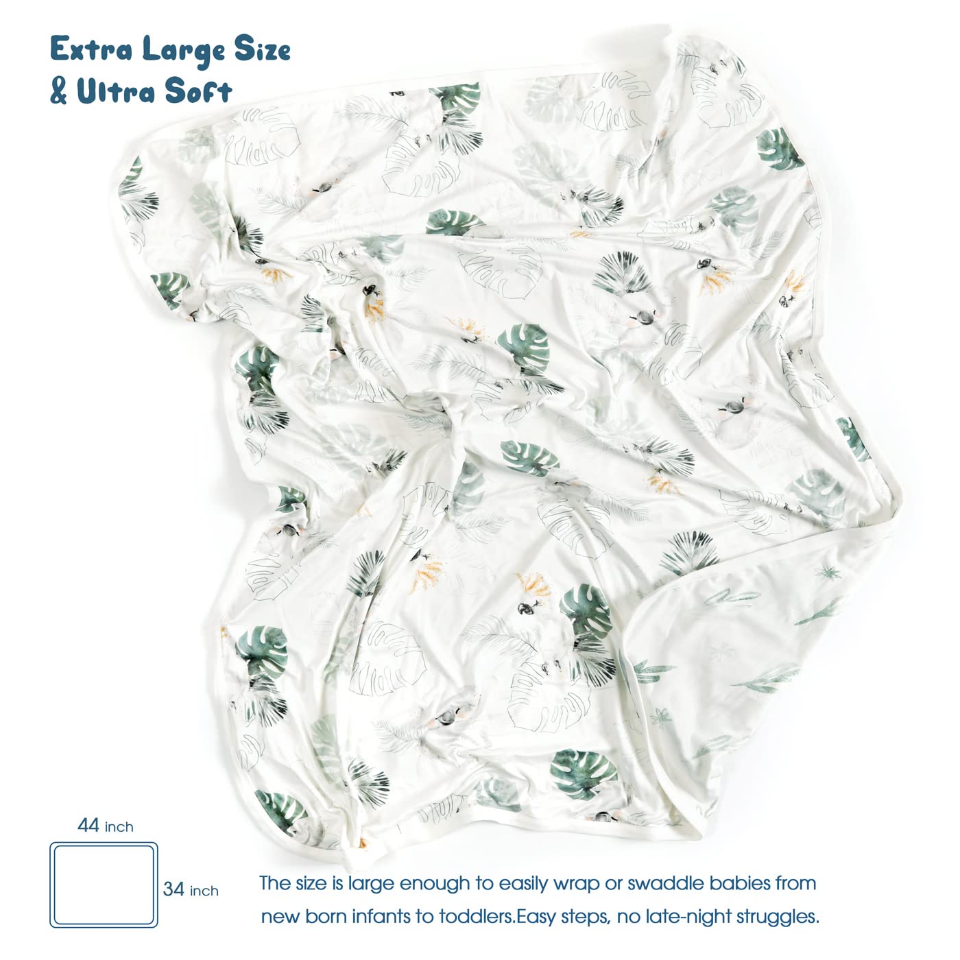 1 Baby Blankets Super Soft Jersey Knit Swaddle Blanket for Baby Girls and Boys, Double Layer Receiving Blankets 34 x 44 Inches Extra Large for Baby Show Gift,Watercolor Animals, Mint Green
