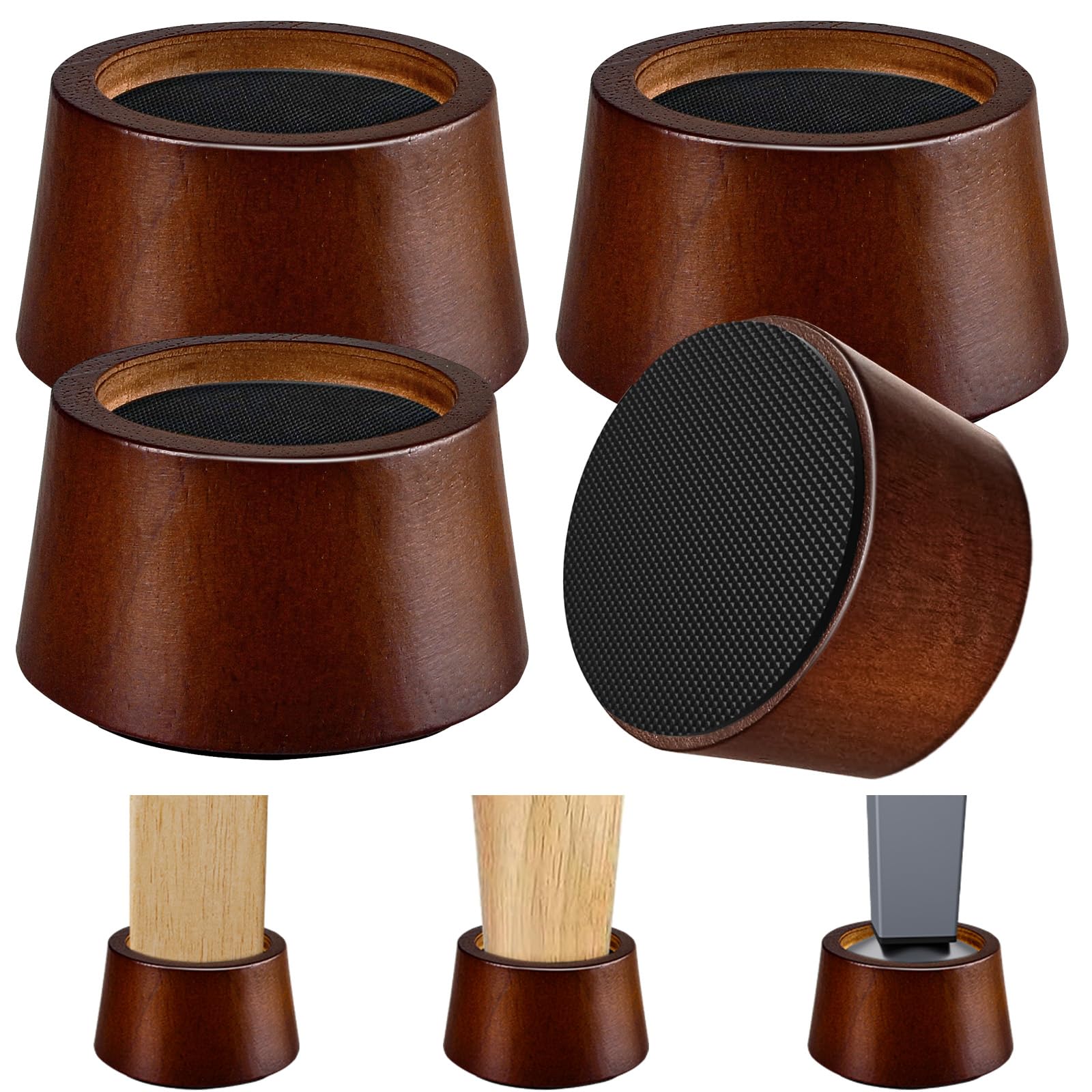 KOIKEY Furniture Raisers Bed Risers - 2 Inch Wooden Circle Heavy Duty Furniture Height Extenders Lifts for Sofa Couch Desk Chair Table Base Raising Space, Convenient Store and Cleaning, Pack of 4