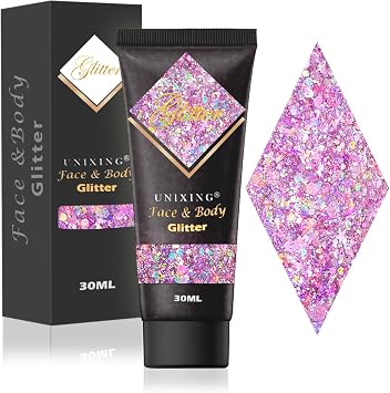 Face Glitter Gel, Holographic Body Glitter Gel for Hair, Body, Face, Lip, Eyeshadow, Sequins Glitter Face Paint, Chunky Glitter for Makeup, Sparkling Glitter Makeup for Concerts Music Festival Rave