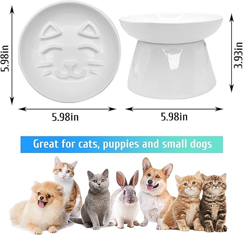 Miniatura 6 de BNOSDM Cuenco elevado para gatos con alimentación lenta y poco profunda, plato elevado para gatos con bigotes, para comer lentamente, lindos cuencos