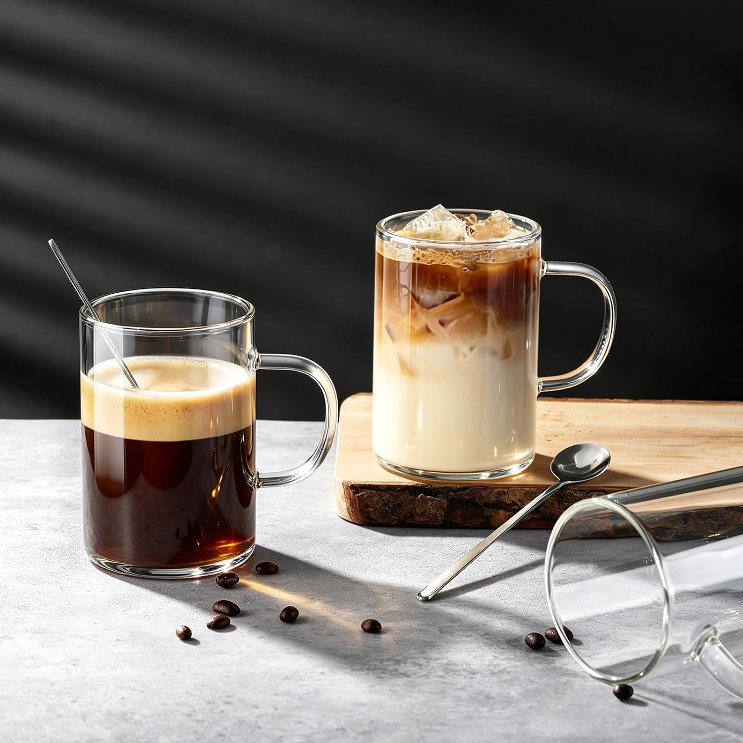 ecooe 16 oz Glass Coffee Mugs, Clear Borosilicate Tea Coffee Cups Set of 4