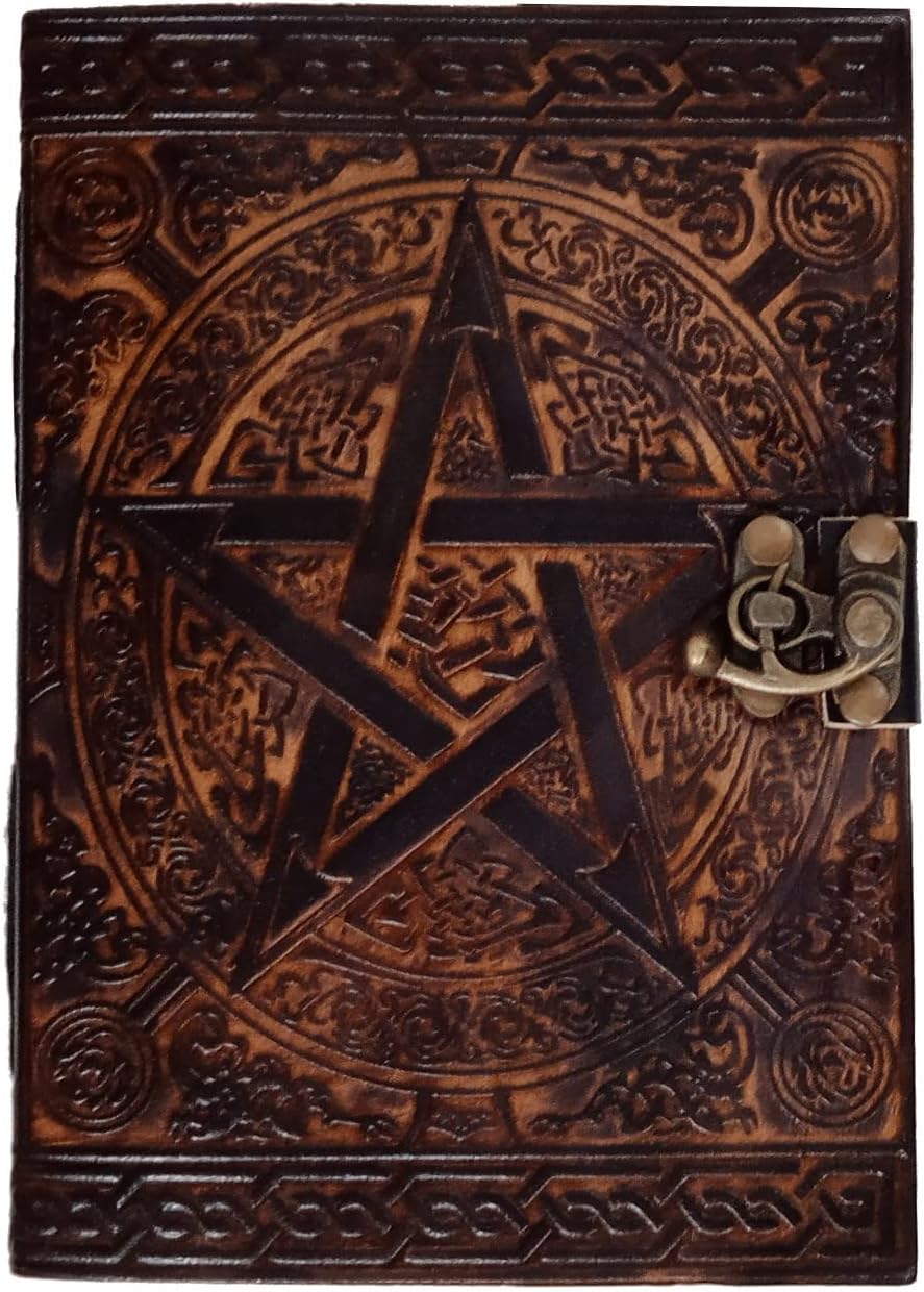 Purpledip Leather Journal 'Ancient Pentagram': Vintage Design Diary Notebook (12449)