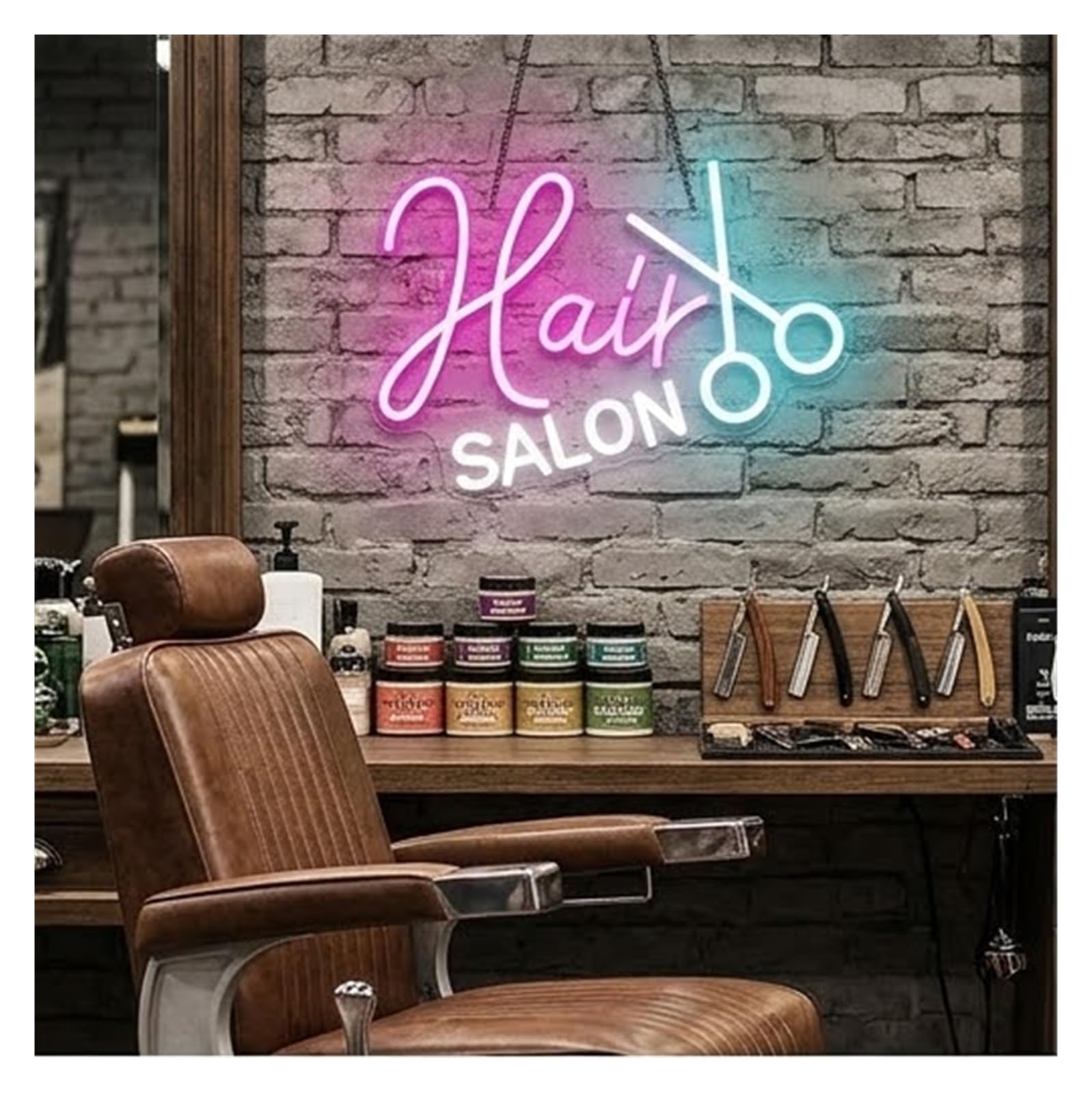 néon signe Enseigne Lumineuse Hair Salon ​​à Intensité Variable, Alimentée Par USB, Pour Salon De Beauté, Barbier, Décoration Murale, 42cmx30.5cm
