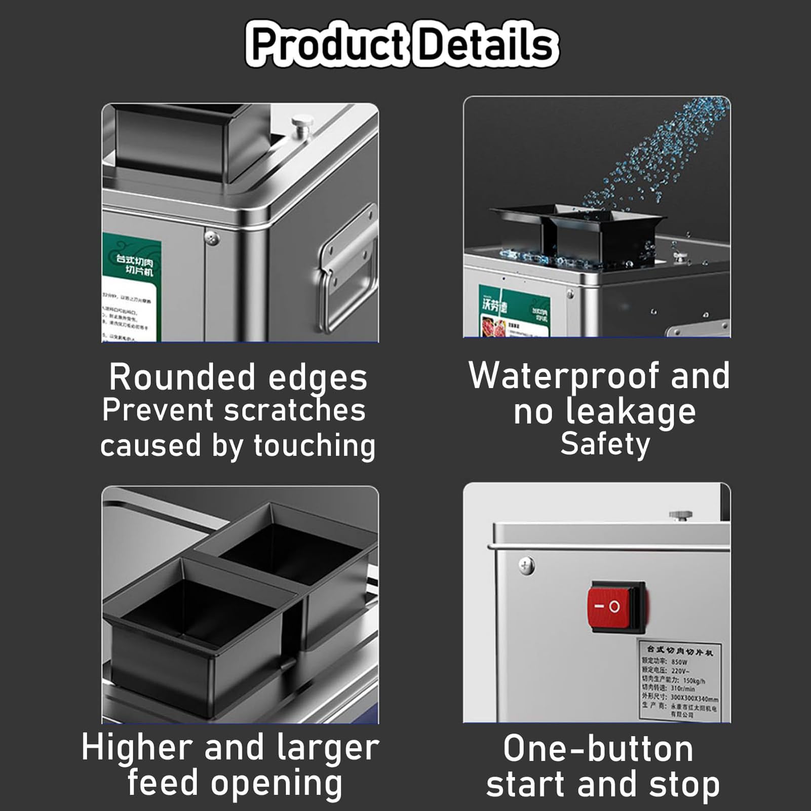 Multifunktions-Fleischschneider 850W Kommerziell - Elektrischer Allesschneider mit 2.5-3.5inch Klingen, für Huhn/Poisson/Gemüse, Würfel-/Streifenschneider für Restaurant/Supermarkt ,Energieeffizie