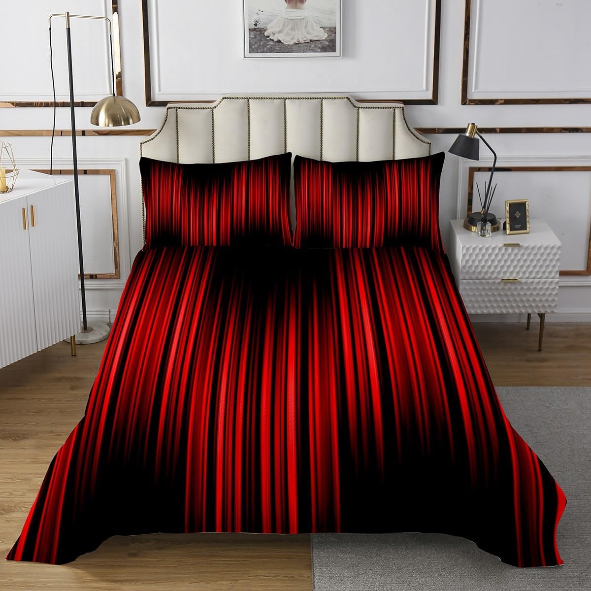 Feelyou Geometric Abstract Ombre Bedspread Queen Size Kids Red Black Striped Quilted Coverlet for Boys Girls Teens Modern Fashion Coverlet Set Stripes Quilted Room Decor Quilt Set