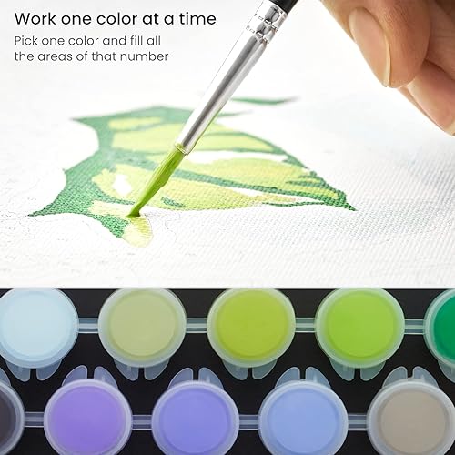 Miniatura 4 de ARTEZA Pintura por números para adultos, 12 x 16 pulgadas, 21 piezas, kit de pintura de flores de hortensias por números, 1 panel de lienzo, 12