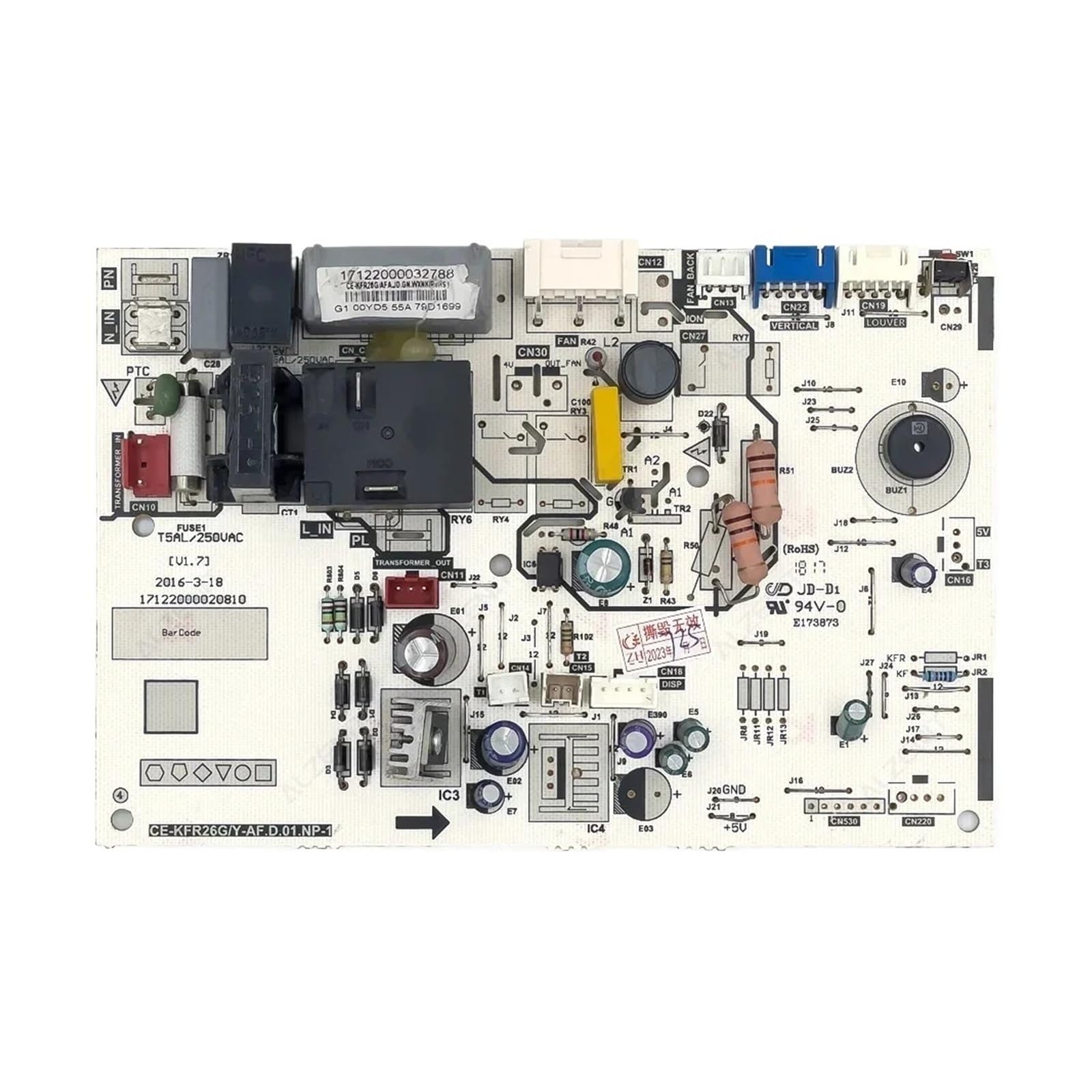 Air Conditioner Indoor Unit Control Board , Compatible For Midea ， CE-KFR26G/Y-AF.D.01.NP-1 Circuit PCB 17122000020810 Conditioning Parts(Cool)