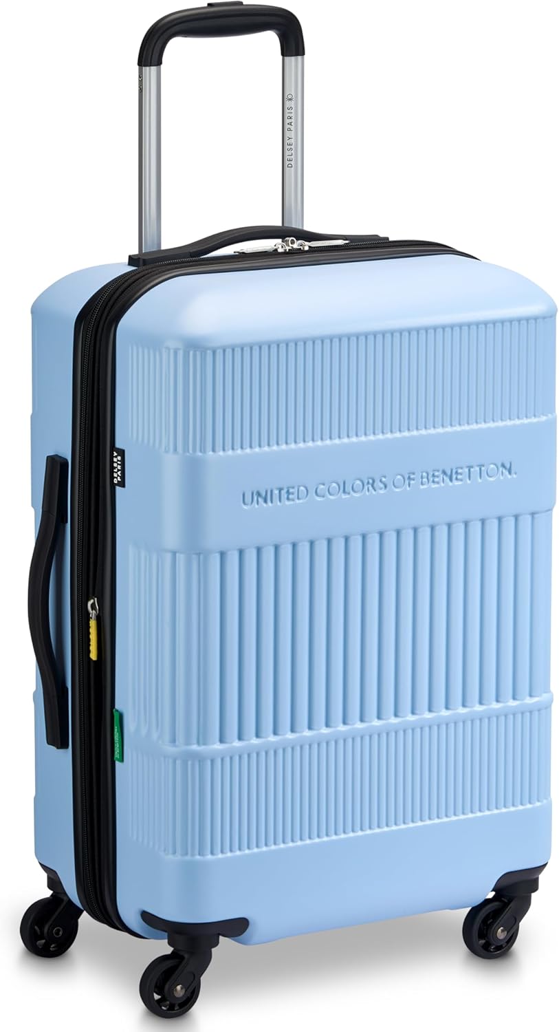 United Colors of Benetton Ribbed Hardside Expandable Luggage with Spinner Wheels, Light Blue, Carry-On 20 Inch