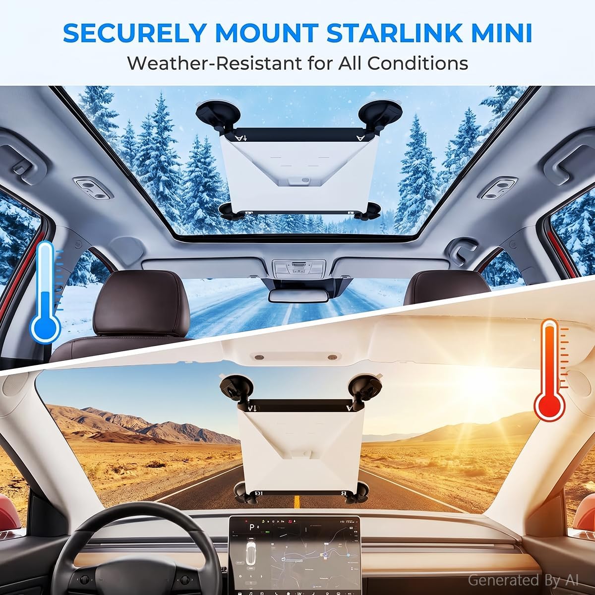Starlink Mini Car Mount with 2 Replaceable Cups | Strong Suction, No-Drill Window Suction Cup, For RV SUV Truck, Quick Detach & Tool-Free, For Camping Road Trips