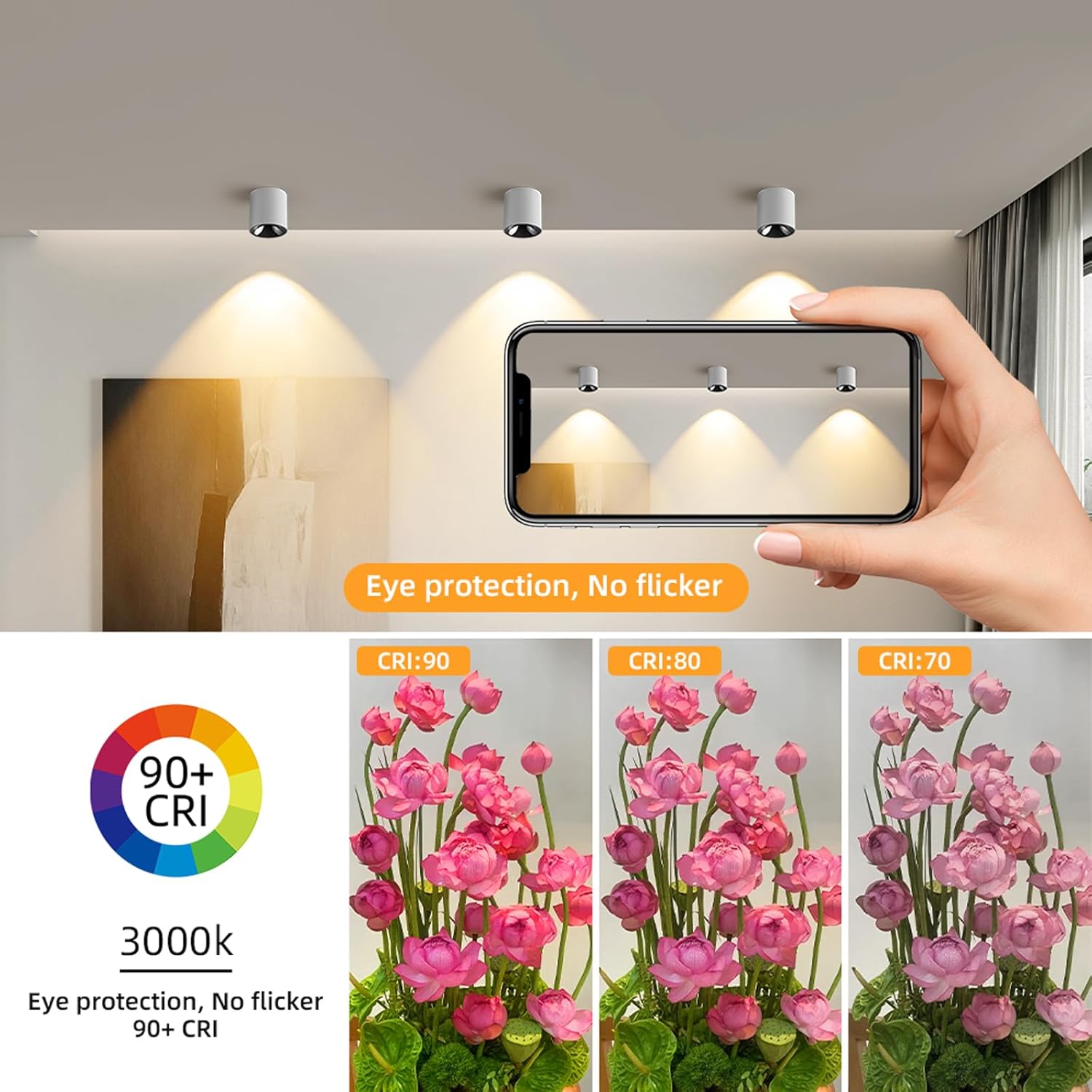 JAYMP Modern LED Ceiling Spotlight 3000K Dimmable 24W White Surface Mount Cylinder Down Light for Living Room Hallway Laundry Room
