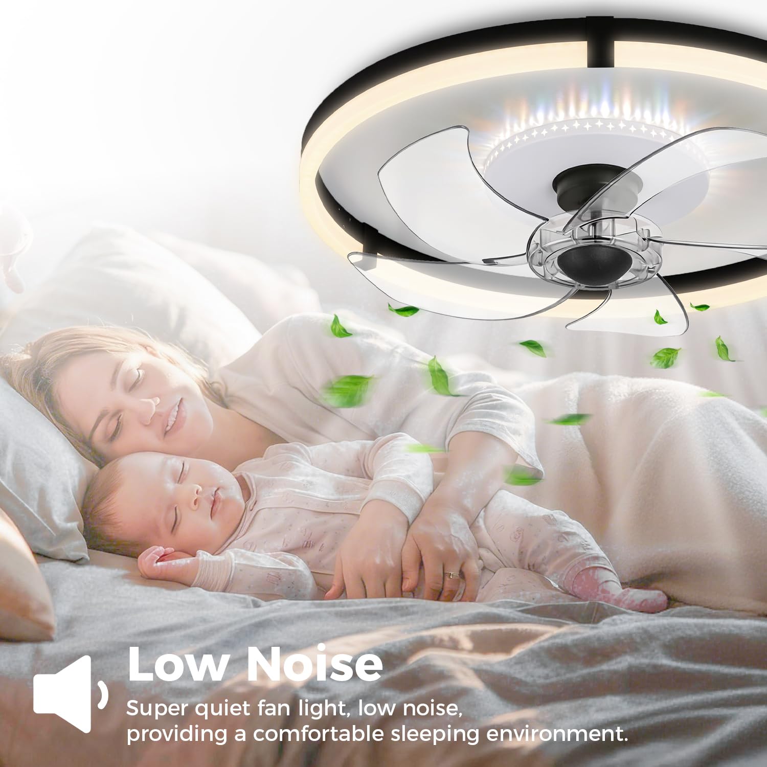 Omdekor Ventilator Deckenleuchte, Leise, LED Deckenventilator mit Beleuchtung, App & Fernbedienung, 6-Gang, Dimmbar 3 Farbtemperaturen, Timer, 55W, für Wohn-/Schlaf-/Esszimmer