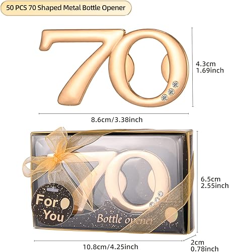 Miniatura 2 de 50 piezas de 70 abrebotellas, regalos para fiestas de cumpleaños de 70 años, regalos de devolución o recuerdos para invitados, decoraciones de