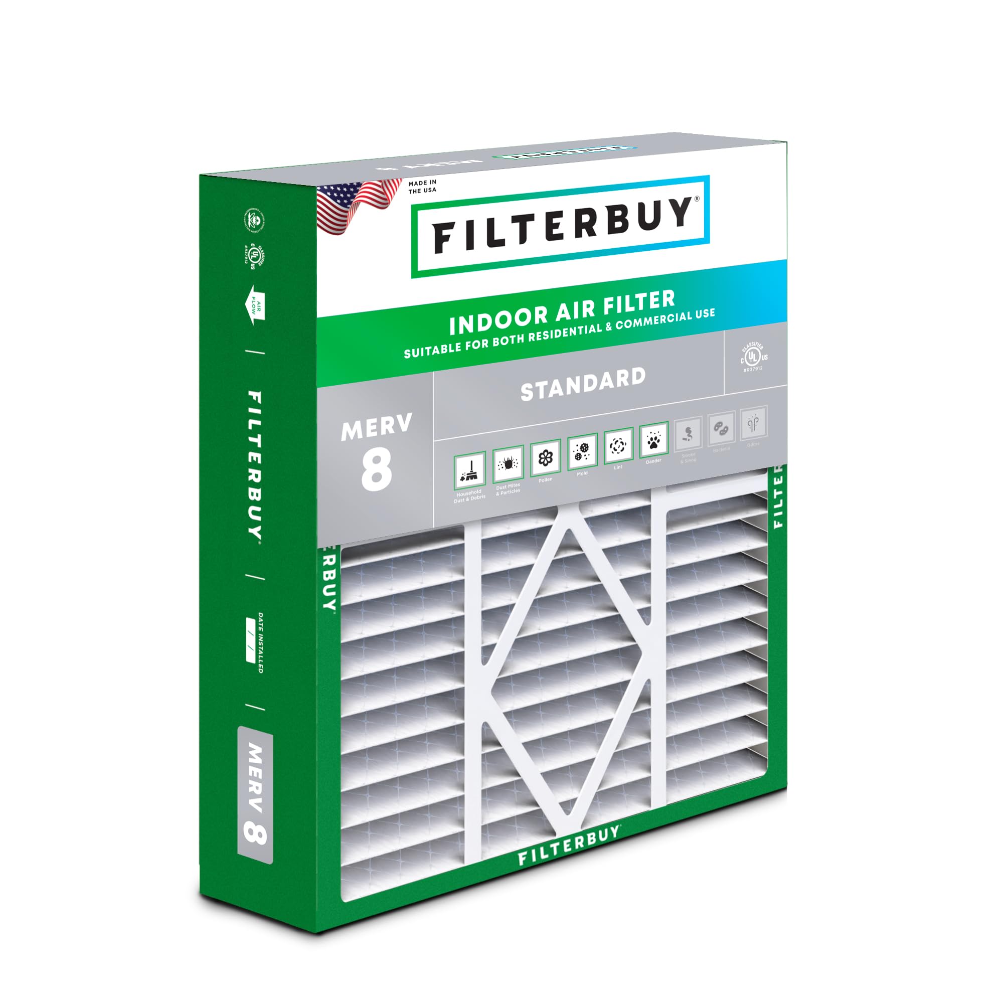 Filterbuy 19x20x5 Air Filter MERV 8 Dust Defense (1-Pack), Pleated HVAC AC Furnace Air Filters for Bryant/Carrier, BDP, Day & Night, and Payne (Actual Size: 19.06 x 19.81 x 4.25 Inches)