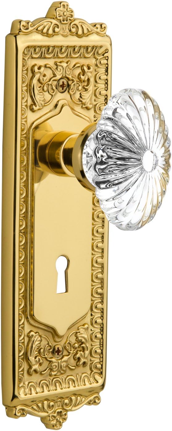 Nostalgic Warehouse Egg & Dart Plate with Keyhole Oval Fluted Crystal Glass Knob, Single Dummy, Oil Rubbed Bronze