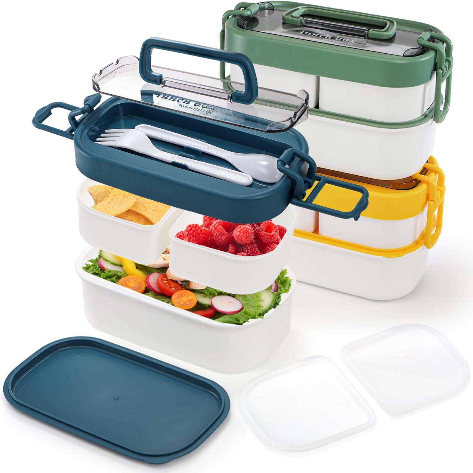 Amazon.com: Covzoe 3 Pack Stackable Lunch Box, Leakproof Bento Box with ...