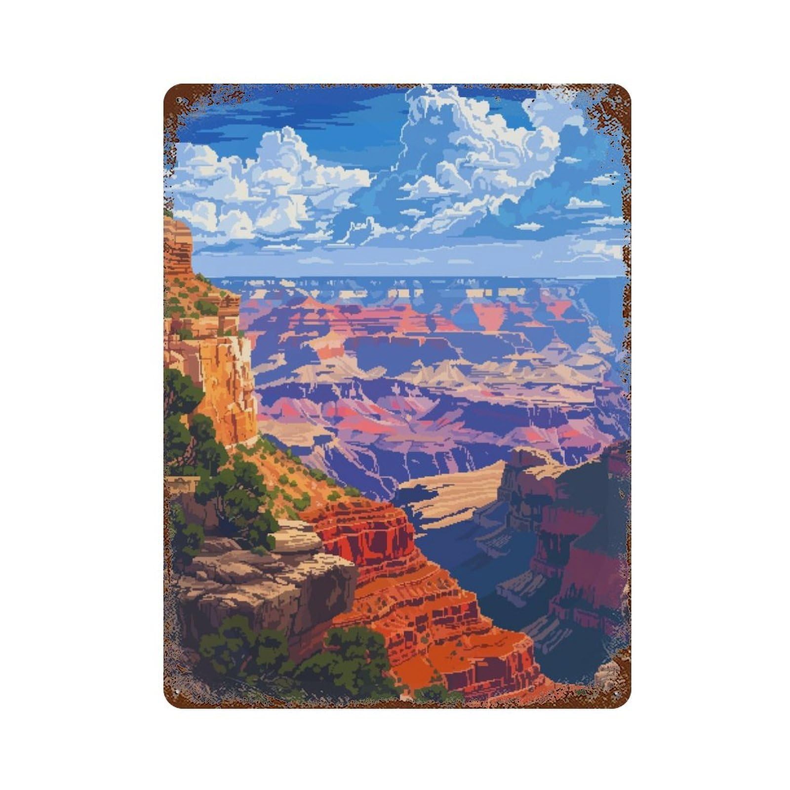 Garage Style Grand Canyon Pixel Art Vintage Rust Metal Sign 15.7"x11.8", Rustic Home Decor for Bar And Workshop