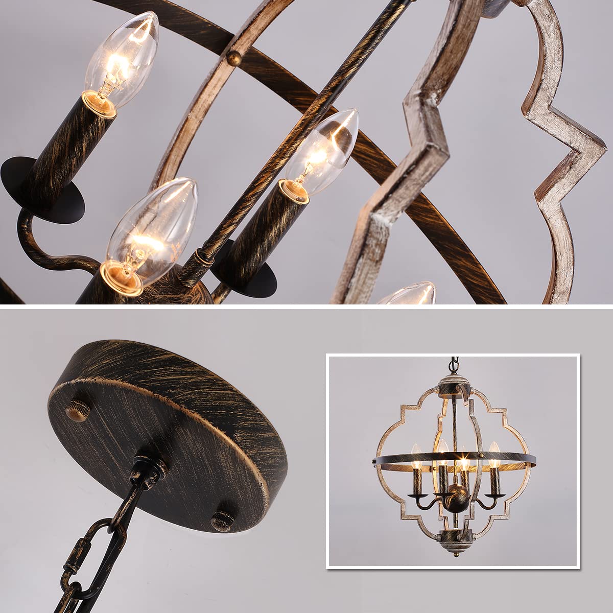 Eoodis Vintage Lampada a Sospensione Lampada a Sospensione in Metallo Rustico 4 Luci Lampada a Sospensione per Soggiorno Camera da Letto (Lampadina Non Inclusa)