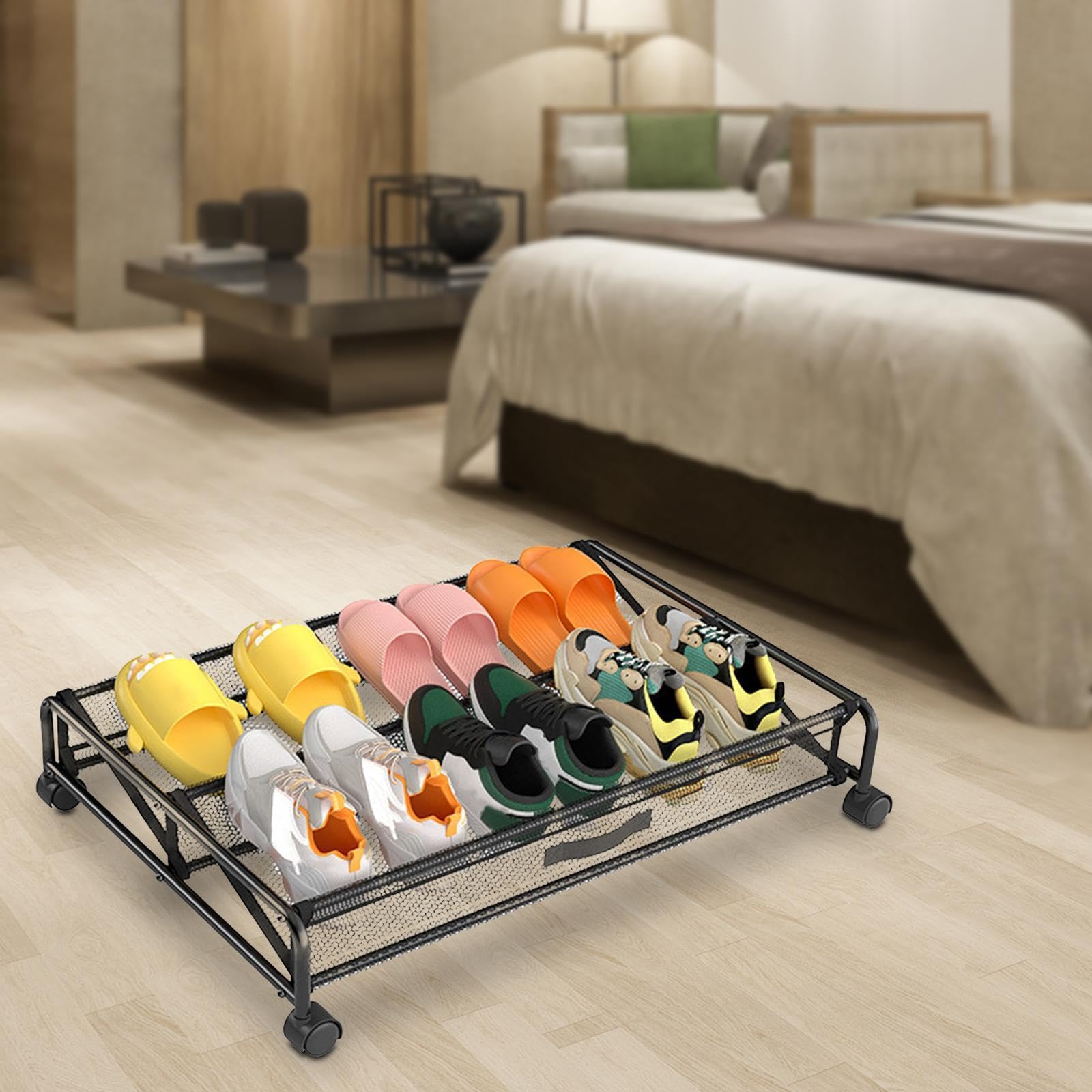 perfk Organizer portascarpe sottoletto, Facile da riporre, Contenitore portaoggetti Portatile Mobile e Girevole per Scarpe Oxford