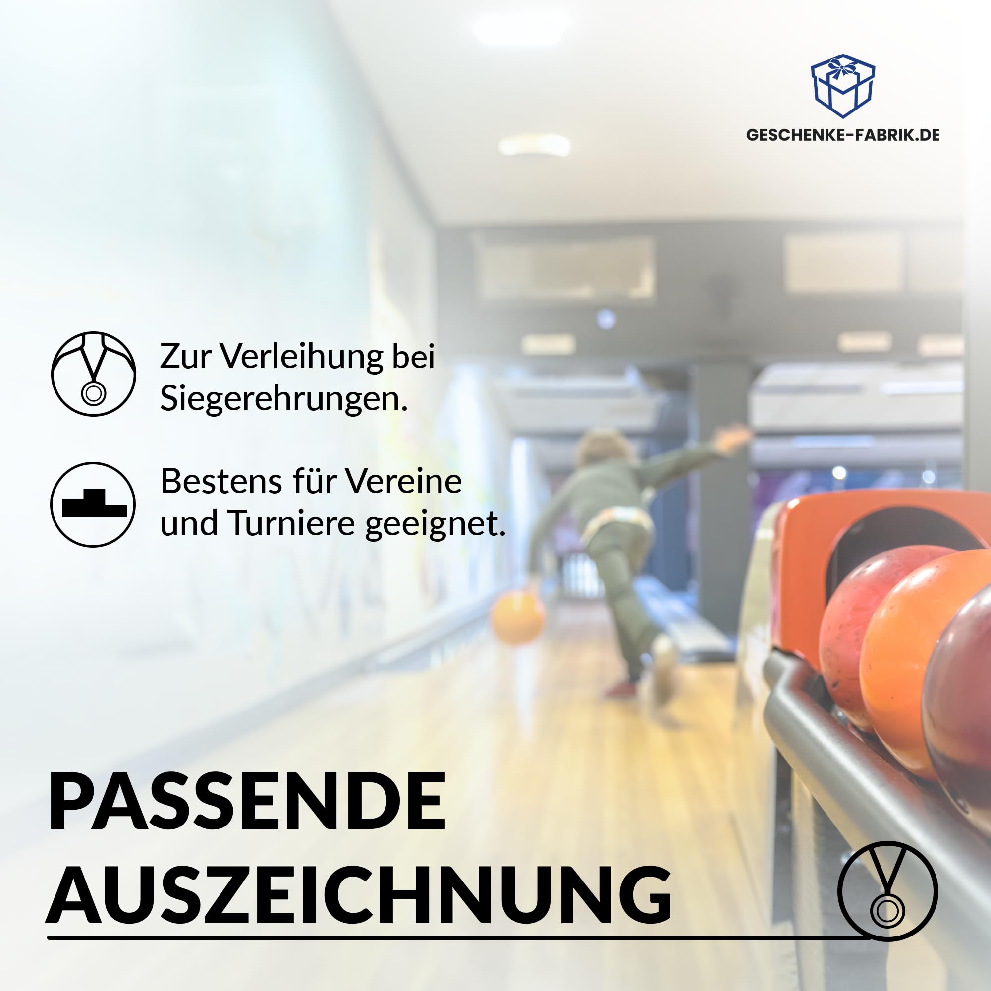 Pokal-Fabrik.de - Bowling-Medaillen Metall - Bowlingmedaille golden zum Umhängen für Siegerehrungen - Medaillen Kinder mit Deutschlandband & Emblem für Vereine & Turniere