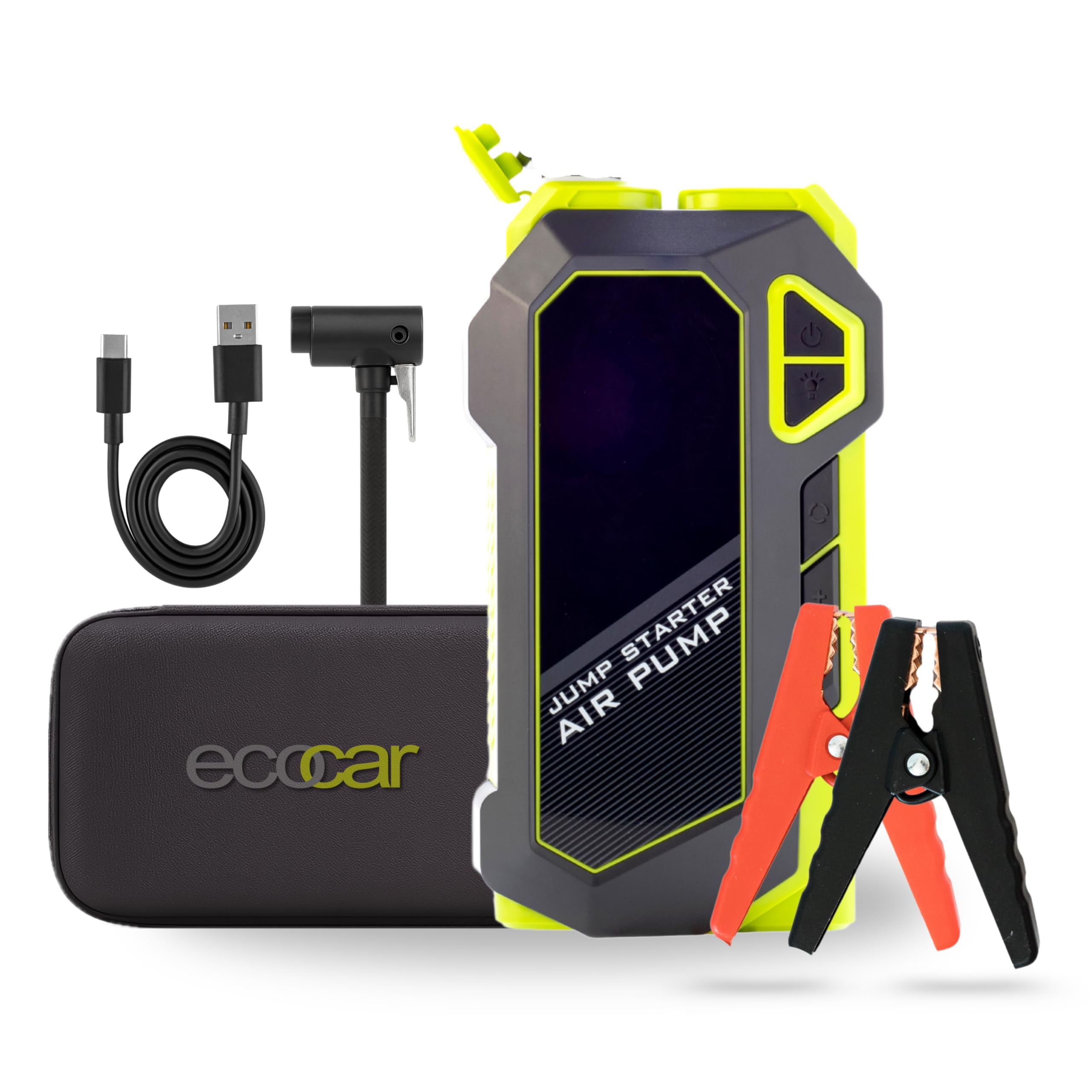 Ecocar - Avviatore di Emergenza Batteria per Auto e Barca - 4 in 1-20.000mAh - Compressore d’Aria - Booster, Torcia, Powerbank - Portatile