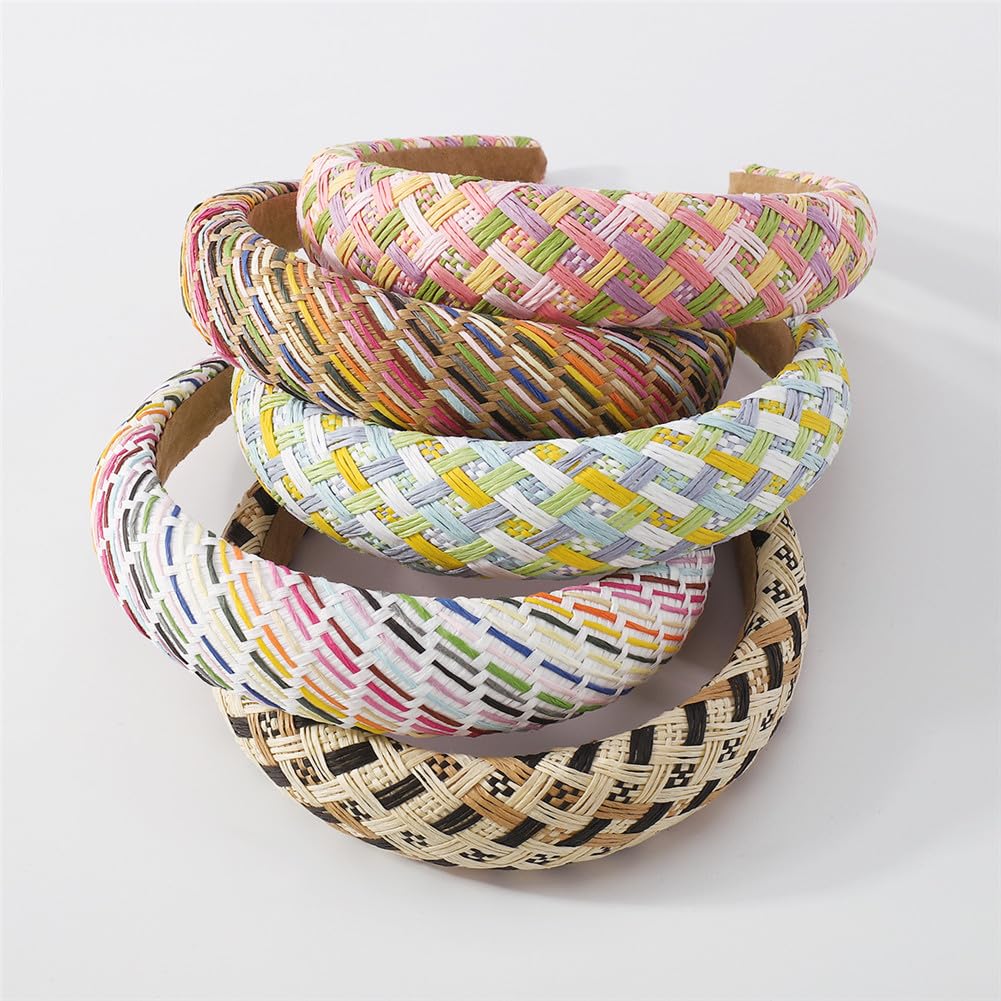 Youllyuu Fascia intrecciata intrecciata in paglia per le donne Soild sottile rafia fascia per capelli accessori per capelli fatti a mano boho copricapo cachi