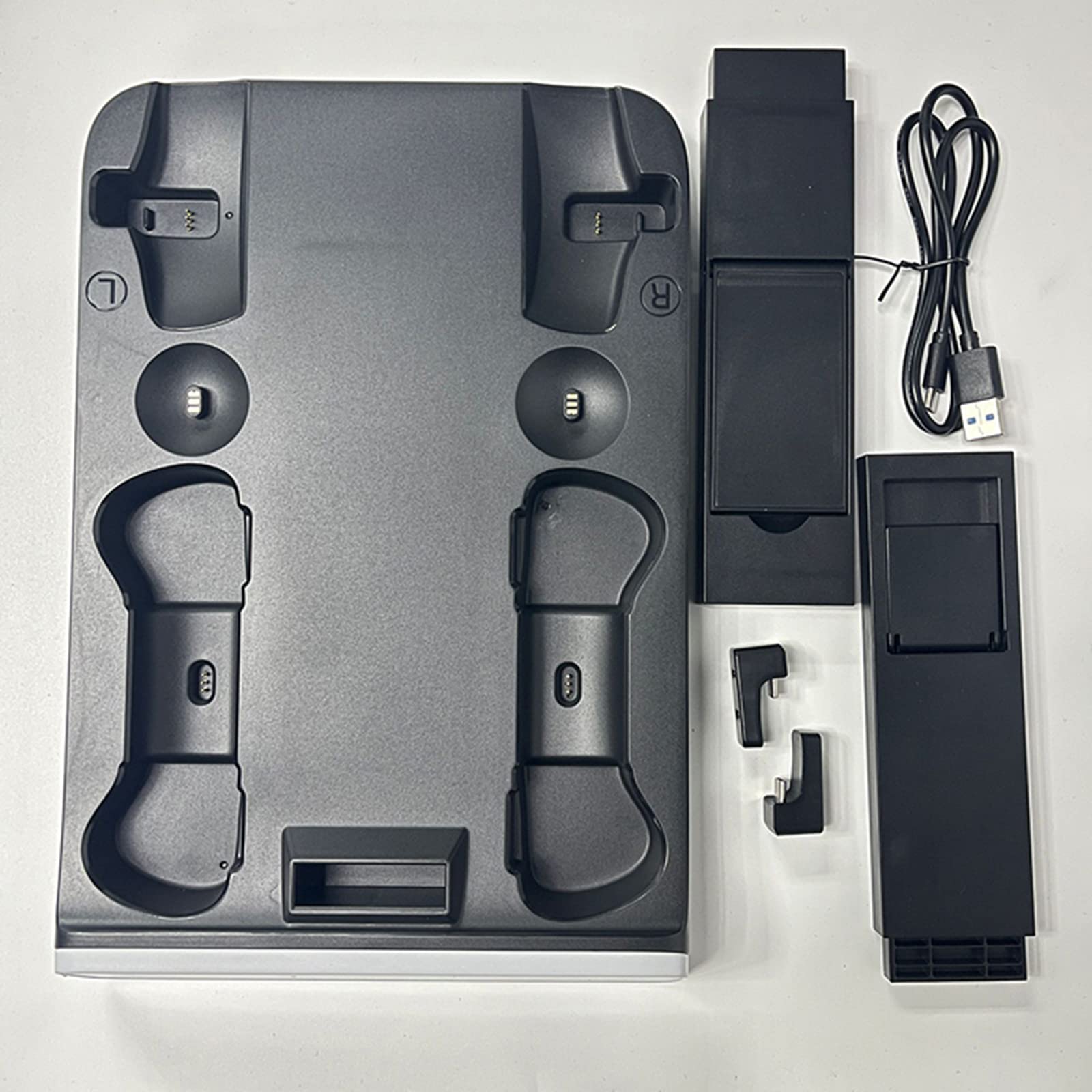 Stazione di ricarica per controller PS VR2/PS5, base per dock di ricarica a 4 maniglie con indicatore luminoso, supporto verticale per cuffie PSVR2 e controller