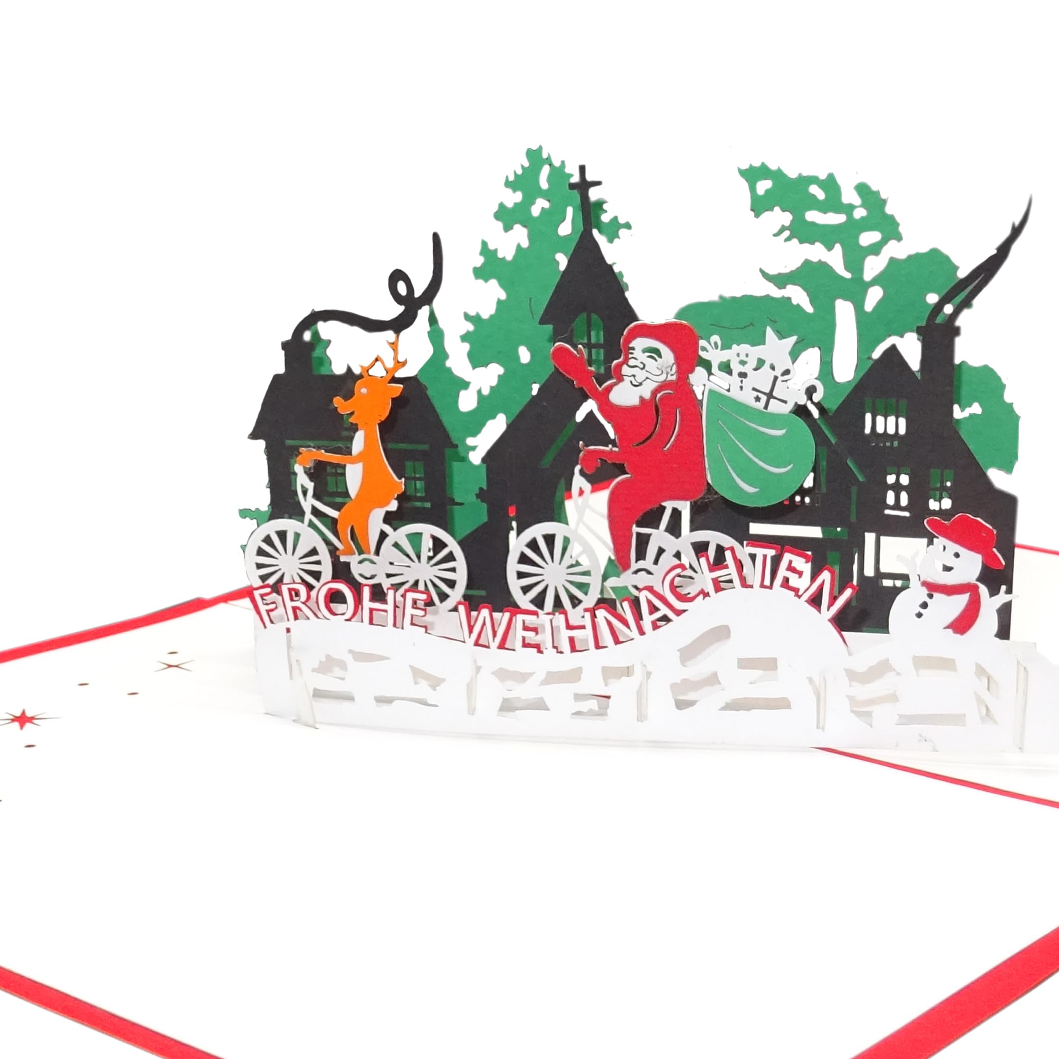 Pop-Up 3D Weihnachtskarte 'Santa Mit Rentier' – Mit Umschlag, Notizkarte, Handgefertigt