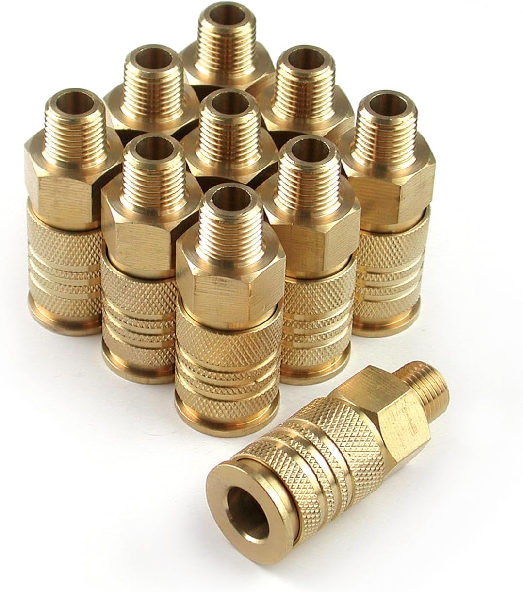 Primefit UC1414MB6-B10-P 1/4-Inch 6-Ball Brass Male Universal Coupler Contractor Pack, 10-Piece