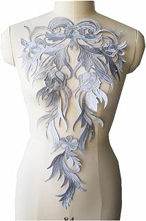 Large Embroidery Baroque Gold Flower Applique Fabric Collar Sew Iron Patch Wedding Bridal Gown Dress DIY Clothes Decor Crafts (slive)