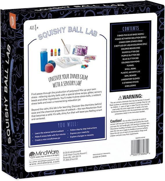مختبر MindWare Science Science Squishy Ball - Kids & amp؛ المراهقون يصنعون ألعاب 3 Squishy Ball Stress مع مجموعتنا 35pc - Wild & amp؛ تجارب غريبة للأولاد وأمبير; بنات - هدية تعليمية رائعة