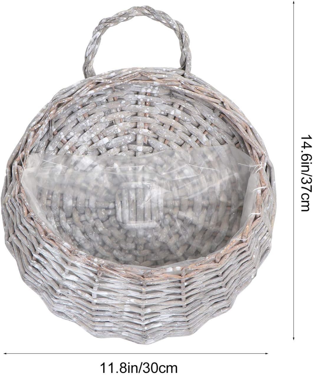 Wicker Hanging Basket Set 2 Pcs Handmade Wall-Mounted Planters for Indoor Outdoor Use Grey Willow Style Storage and Flowerpot