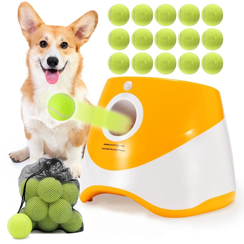 Lançador automático de bolas para cães SOCO, Orange, com 15 bolas de 5,08 cm