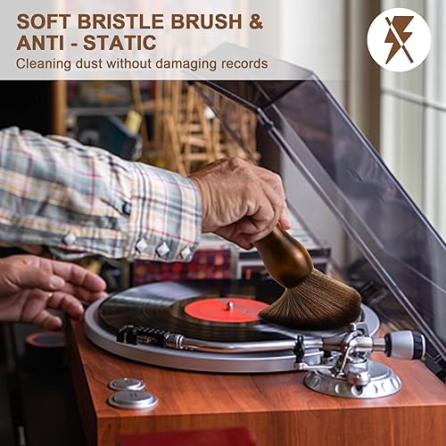 Miniatura 3 de Cepillo de Limpieza de Discos de Vinilo - Cepillo Limpiador de Vinilo Antiestático de Madera - Accesorios para Tocadiscos