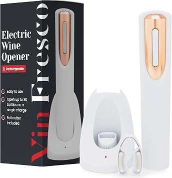 Rechargeable Electric Wine Bottle Opener - Charging Base and Foil Cutter Included with Automatic Wine Opener - Electric Corks