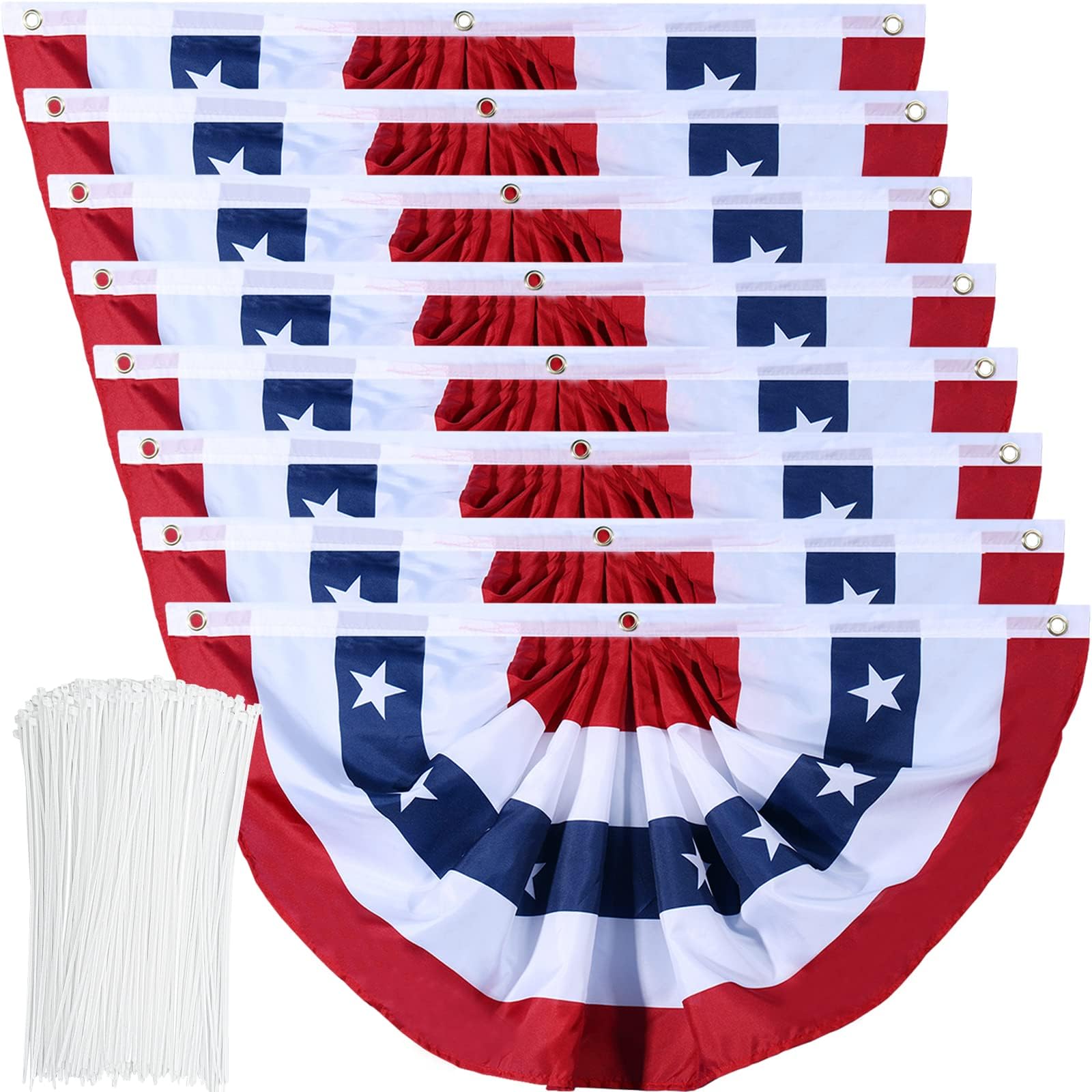 American Flag Bunting Patriotic Pleated Fan Flag USA Flags with Brass Grommets and Zip Ties for 4th of July Memorial Day Decoration Outdoor (8, 2x4 Feet)