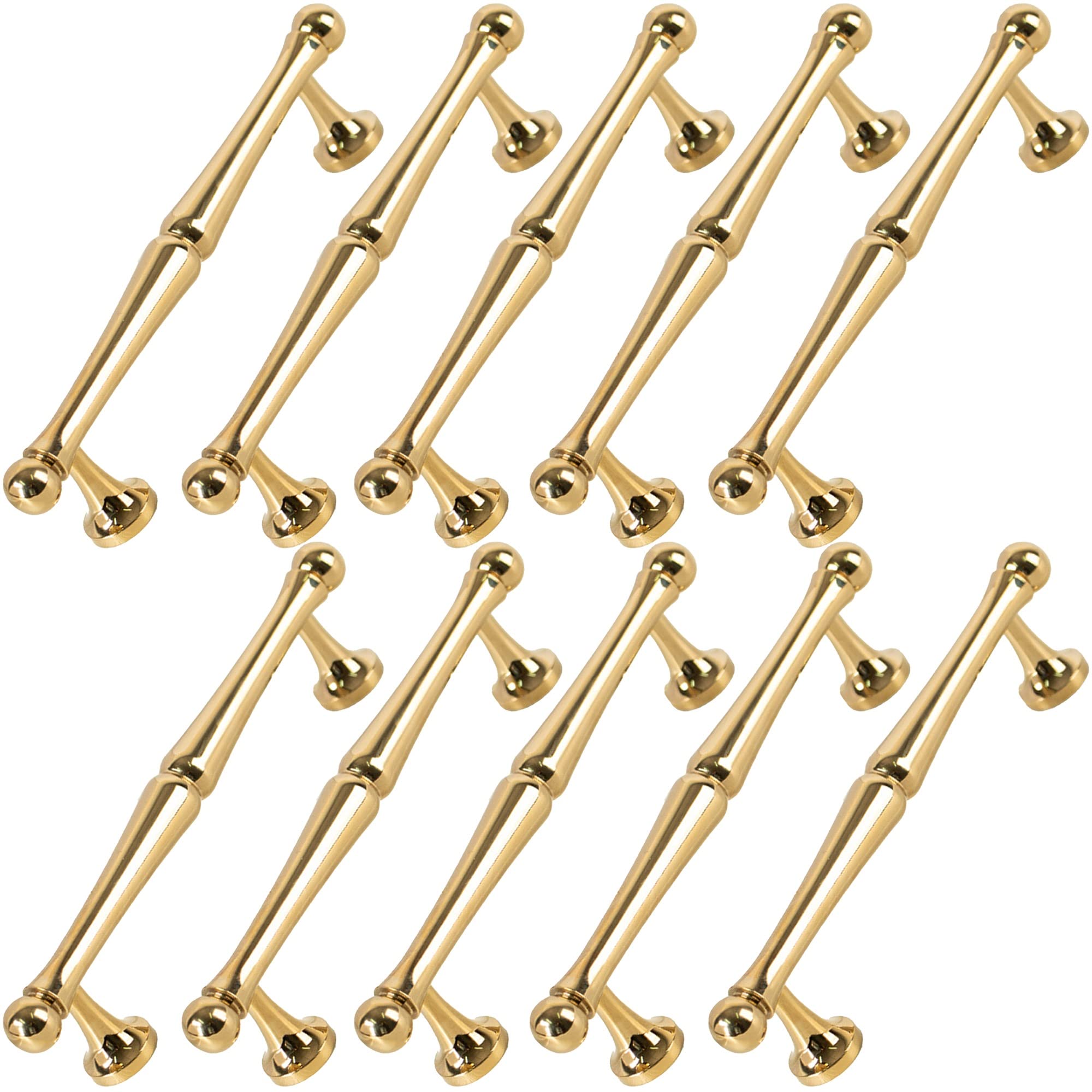 Poignées d'armoire lot de 10 dorées en laiton 12,7 cm entraxe pour meubles