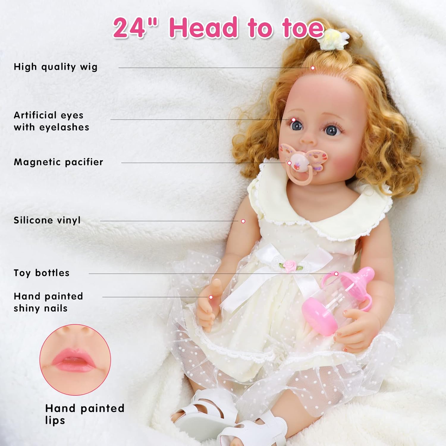 Realistic Newborn Baby Dolls Girl, 22” Silicone Full Body Baby Doll with Princess Dress, Vinyl Real Life Like Baby Dolls Soft Look Real Set for Over 3 Year Old