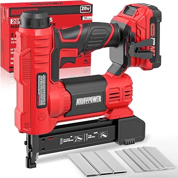 ALLOYPOWER 18 Gauge Nail Gun Battery Powered, 2 in 1 Cordless Brad Nailer/Electric Stapler with 2.0Ah Battery and Charger,1000pcs Nails and 500pcs Staples Included for Home Improvement & Woodworking