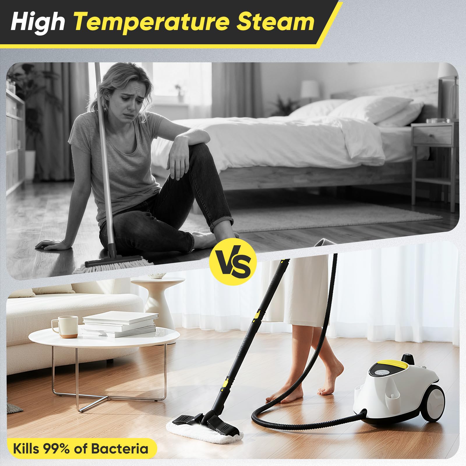 Limpiador de vapor, 2100 W, calentador rápido a 320 °F de alta temperatura, depósito de agua de 2,1 l, limpiador a vapor de mano para muebles de cocina, baño, coche, suelo, sofá con 19 accesorios