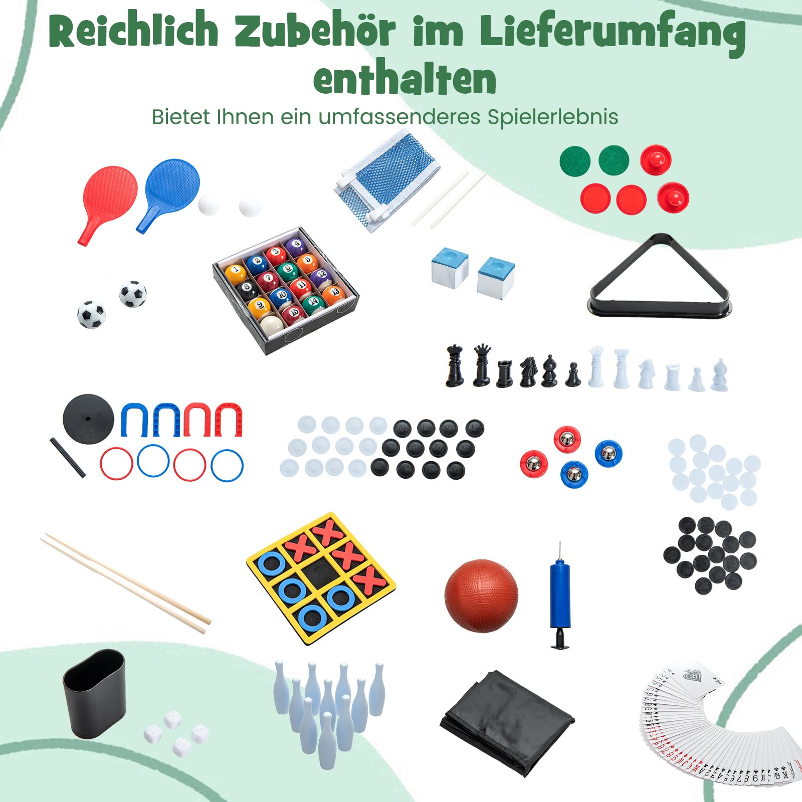 COSTWAY Zestaw stołowy 14 w 1, wielofunkcyjny, z piłkarzykami, hokejem, bilardem, tenisem stołowym, kręgielnim, shuffleboardem, szachami, kobietami i backgammonami, stół kombi dla dzieci i dorosłych