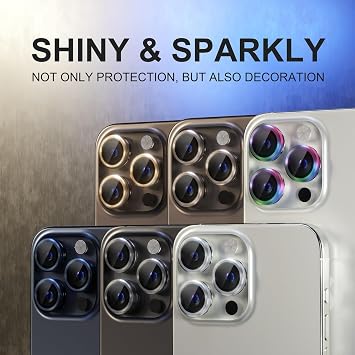 Choiche iPhone 15 Pro/iPhone 15 Pro Max Kamera Lens Koruyucu, 9H Temperli Cam Kamera Kapağı Ekran Koruyucu Metal Halka Dekorasyon Aksesuarları (Mavi)