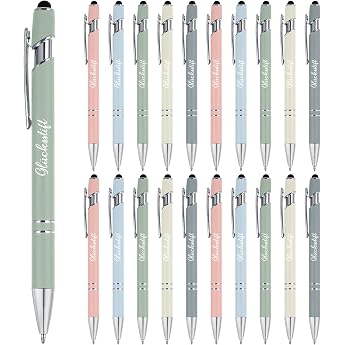 Tenare Pack of 20 Lucky Pens Black Ink Ballpoint Pens with Touchpen Inspirational Retractable Ballpoint Pens for Exams A-levels Encouragement Recovery Colleagues Families Soft Colours