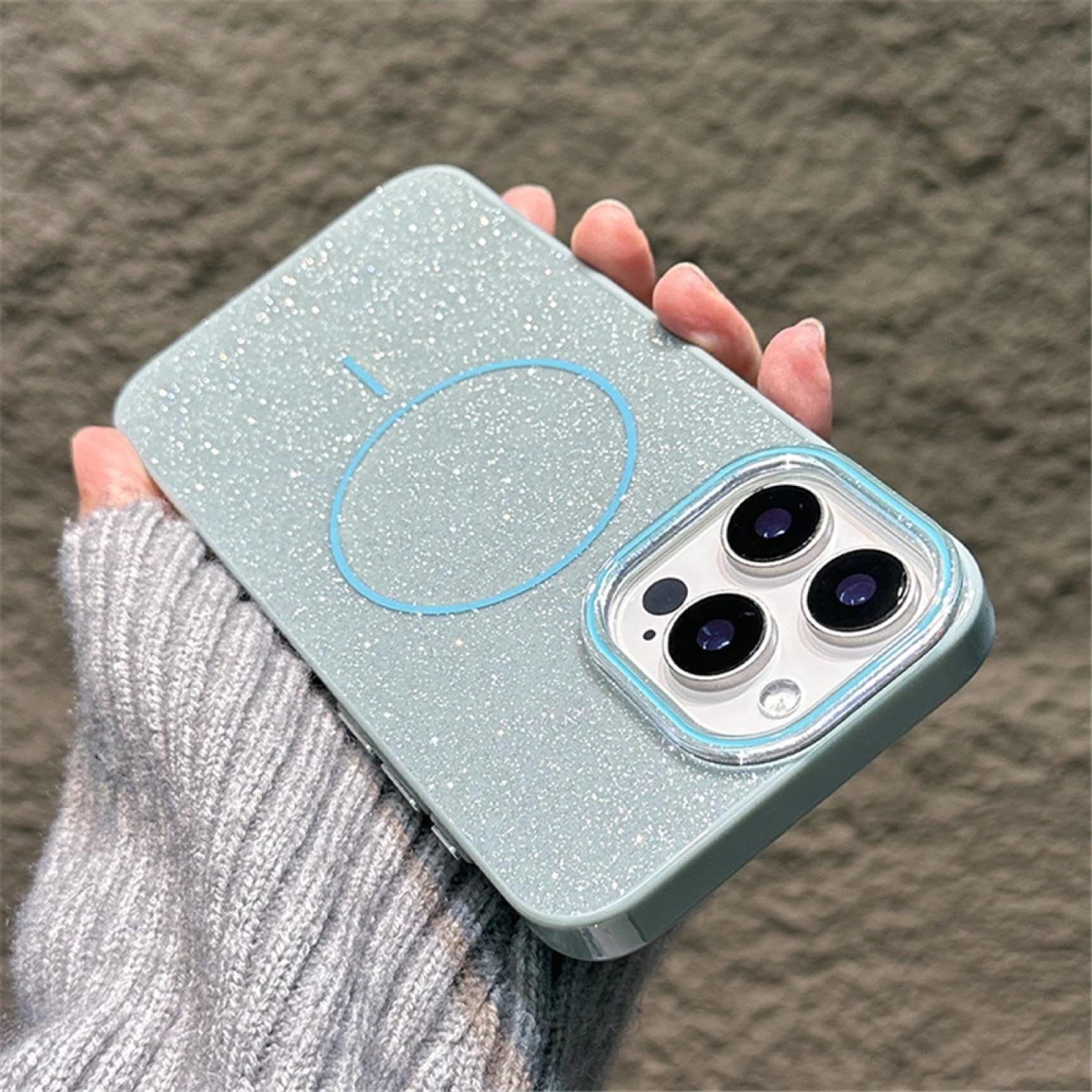 Coque antichoc magnétique paillettes iPhone 14 Pro bleu luxe - 8