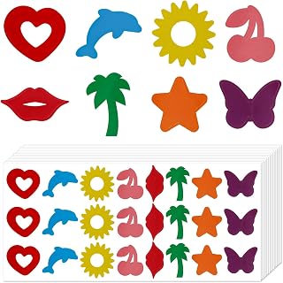 360pcs Tanning Sunbathing Stickers, 15 Sheets Self-Adhesive Indoor Tanning Stickers 8 Styles Heart, Dolphin, Cherry Shaped Colorful Tanning Bed Stickers for Body Summer Beach Outdoor