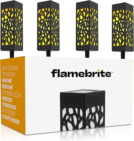 Flamebrite Outdoor Pathway Solar Lights 4 Lights Garden Landscape Light L Flickering Glow Wire Free Auto On Off Dusk To Dawn Technology Amazon Com